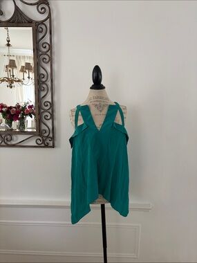 BCBGMaxAzria Teal Cold-Shoulder V-Neck Blouse